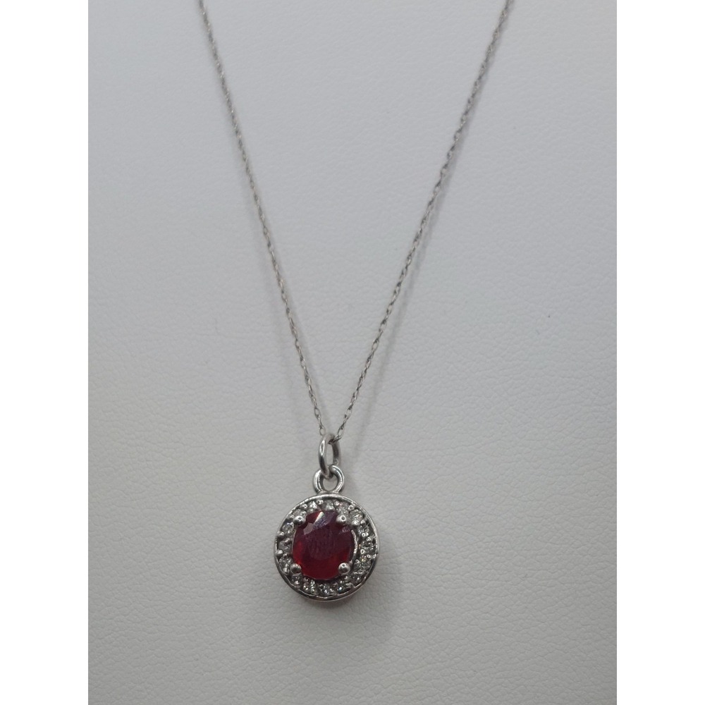 Necklace Natura Ruby Diamond Halo Pendant 14K White Gold 10K Chain Red Gemstone